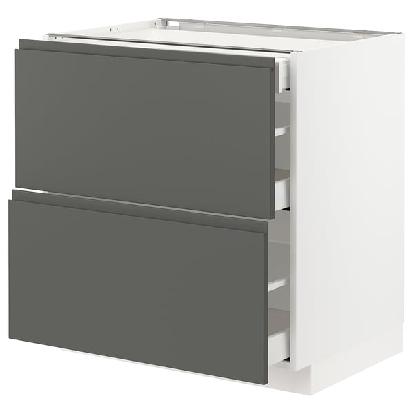 METOD / MAXIMERA Base cab with 2 fronts/3 drawers, white/Voxtorp dark grey, 80x60x80 cm