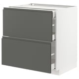 METOD / MAXIMERA Base cab with 2 fronts/3 drawers, white/Voxtorp dark grey, 80x60x80 cm