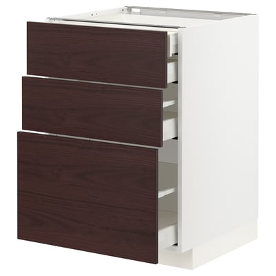 METOD / MAXIMERA Base cabinet w 3 fronts/4 drawers, white Askersund/dark brown ash effect, 60x60x80 cm