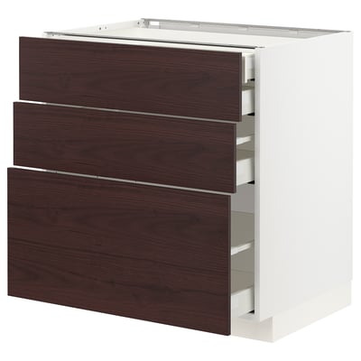 METOD / MAXIMERA Base cabinet w 3 fronts/4 drawers, white Askersund/dark brown ash effect, 80x60x80 cm