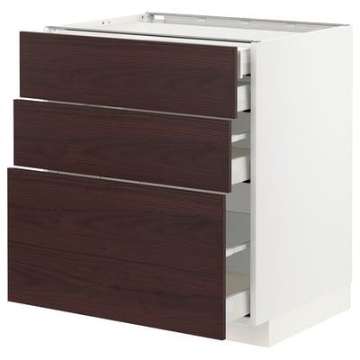 METOD / MAXIMERA Base cabinet w 3 fronts/4 drawers, white Askersund/dark brown ash effect, 75x60x80 cm