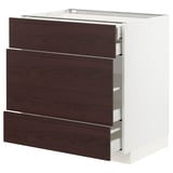 METOD / MAXIMERA Base cabinet w 3 fronts/4 drawers, white Askersund/dark brown ash effect, 80x60x80 cm