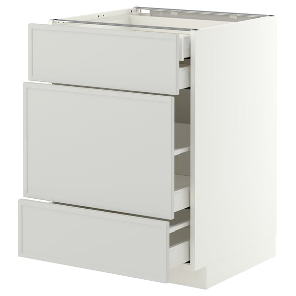 METOD / MAXIMERA Base cabinet w 3 fronts/4 drawers, white/Aspudden light grey, 60x60x80 cm