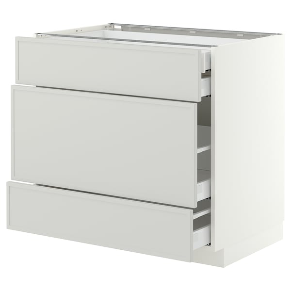METOD / MAXIMERA Base cabinet w 3 fronts/4 drawers, white/Aspudden light grey, 90x60x80 cm