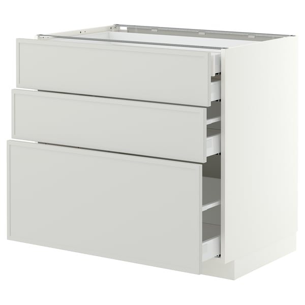METOD / MAXIMERA Base cabinet w 3 fronts/4 drawers, white/Aspudden light grey, 90x60x80 cm