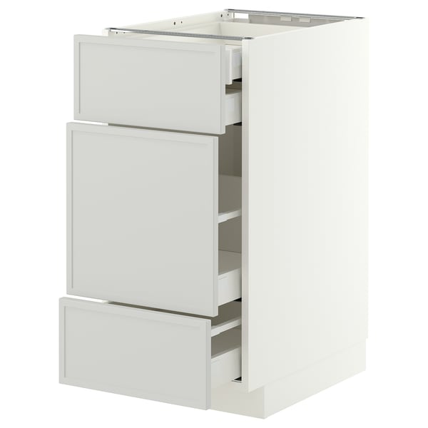 METOD / MAXIMERA Base cabinet w 3 fronts/4 drawers, white/Aspudden light grey, 40x60x80 cm
