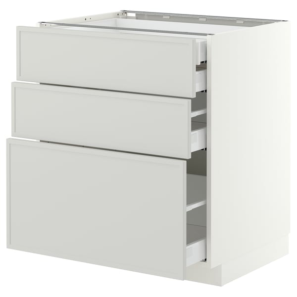 METOD / MAXIMERA Base cabinet w 3 fronts/4 drawers, white/Aspudden light grey, 75x60x80 cm