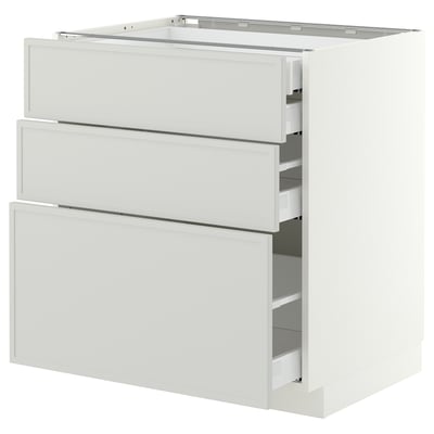 METOD / MAXIMERA Base cabinet w 3 fronts/4 drawers, white/Aspudden light grey, 75x60x80 cm