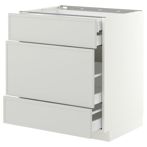 METOD / MAXIMERA Base cabinet w 3 fronts/4 drawers, white/Aspudden light grey, 75x60x80 cm