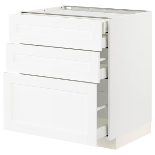 METOD kitchen unit, white, sleek design, three drawers, modern, sturdy.