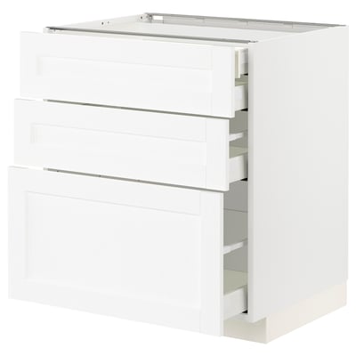 METOD / MAXIMERA Base cabinet w 3 fronts/4 drawers, white Enköping/white wood effect, 75x60x80 cm