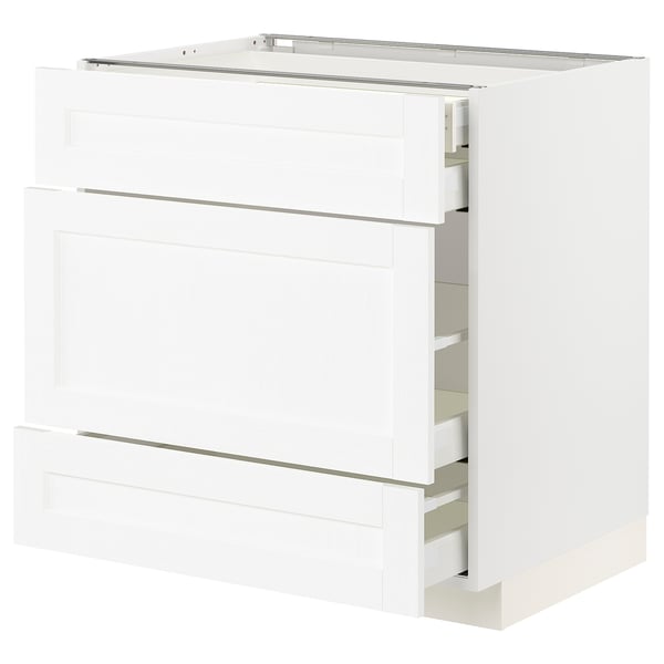 METOD / MAXIMERA Base cabinet w 3 fronts/4 drawers, white Enköping/white wood effect, 80x60x80 cm