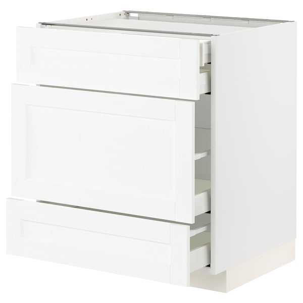 METOD / MAXIMERA Base cabinet w 3 fronts/4 drawers, white Enköping/white wood effect, 75x60x80 cm