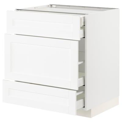 METOD / MAXIMERA Base cabinet w 3 fronts/4 drawers, white Enköping/white wood effect, 75x60x80 cm