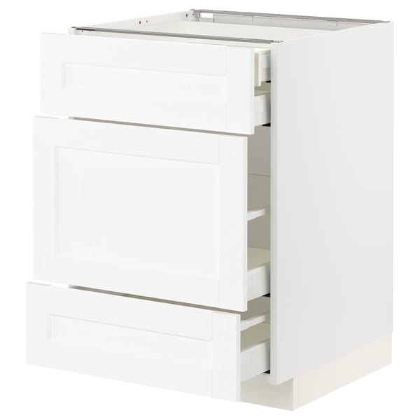 METOD / MAXIMERA Base cabinet w 3 fronts/4 drawers, white Enköping/white wood effect, 60x60x80 cm