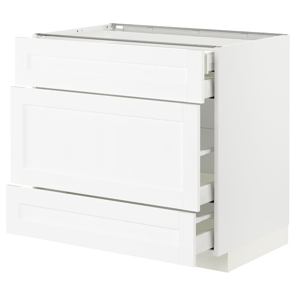 METOD / MAXIMERA Base cabinet w 3 fronts/4 drawers, white Enköping/white wood effect, 90x60x80 cm