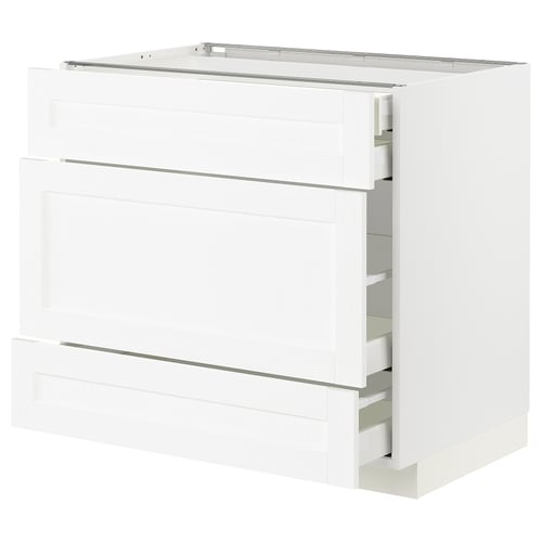 Ikea METOD white kitchen cabinet, sleek design with multiple drawers.