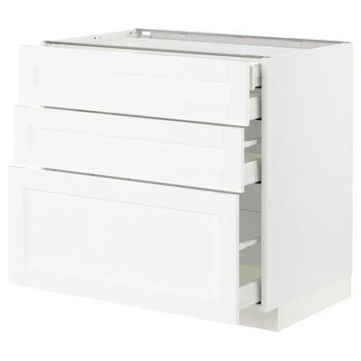 METOD / MAXIMERA Base cabinet w 3 fronts/4 drawers, white Enköping/white wood effect, 90x60x80 cm