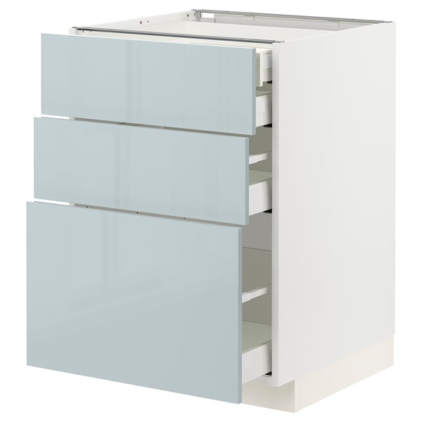 METOD / MAXIMERA Base cabinet w 3 fronts/4 drawers, white/Kallarp light grey-blue, 60x60x80 cm