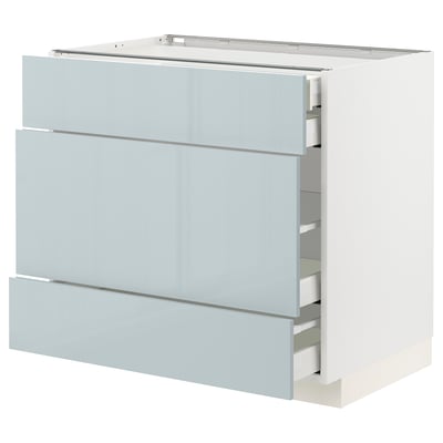METOD / MAXIMERA Base cabinet w 3 fronts/4 drawers, white/Kallarp light grey-blue, 90x60x80 cm
