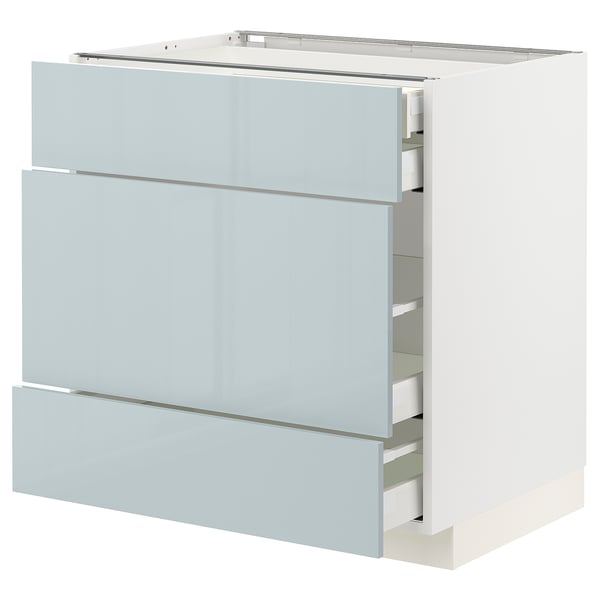 METOD / MAXIMERA Base cabinet w 3 fronts/4 drawers, white/Kallarp light grey-blue, 80x60x80 cm