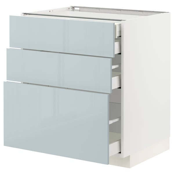 METOD / MAXIMERA Base cabinet w 3 fronts/4 drawers, white/Kallarp light grey-blue, 75x60x80 cm