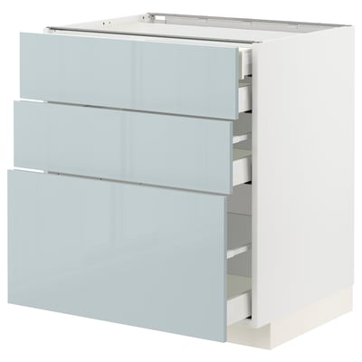 METOD / MAXIMERA Base cabinet w 3 fronts/4 drawers, white/Kallarp light grey-blue, 75x60x80 cm