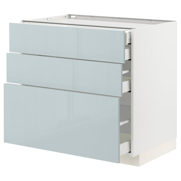 METOD / MAXIMERA Base cabinet w 3 fronts/4 drawers, white/Kallarp light grey-blue, 90x60x80 cm