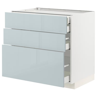 METOD / MAXIMERA Base cabinet w 3 fronts/4 drawers, white/Kallarp light grey-blue, 90x60x80 cm