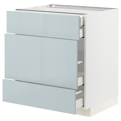 METOD / MAXIMERA Base cabinet w 3 fronts/4 drawers, white/Kallarp light grey-blue, 75x60x80 cm