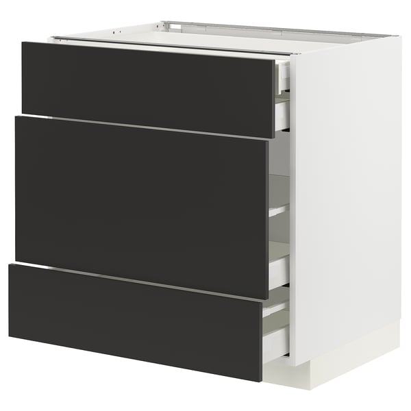 METOD / MAXIMERA Base cabinet w 3 fronts/4 drawers, white/Nickebo matt anthracite, 80x60x80 cm