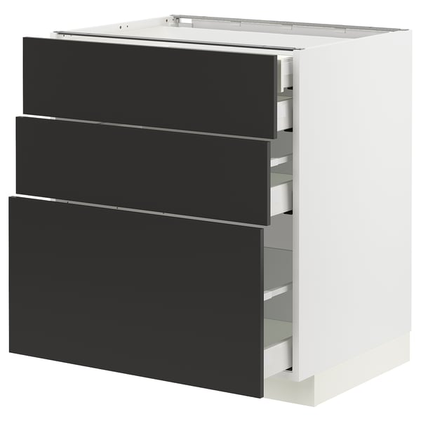 METOD / MAXIMERA Base cabinet w 3 fronts/4 drawers, white/Nickebo matt anthracite, 75x60x80 cm