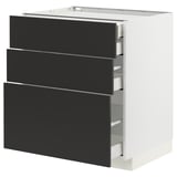 METOD / MAXIMERA Base cabinet w 3 fronts/4 drawers, white/Nickebo matt anthracite, 75x60x80 cm