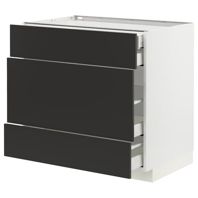 METOD / MAXIMERA Base cabinet w 3 fronts/4 drawers, white/Nickebo matt anthracite, 90x60x80 cm