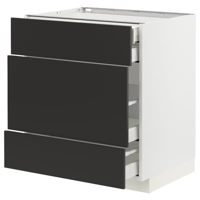 METOD / MAXIMERA Base cabinet w 3 fronts/4 drawers, white/Nickebo matt anthracite, 75x60x80 cm