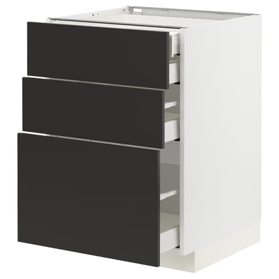 METOD / MAXIMERA Base cabinet w 3 fronts/4 drawers, white/Nickebo matt anthracite, 60x60x80 cm