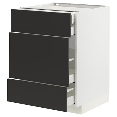 METOD / MAXIMERA Base cabinet w 3 fronts/4 drawers, white/Nickebo matt anthracite, 60x60x80 cm