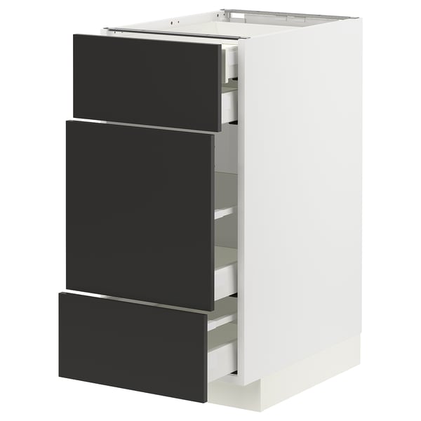 METOD / MAXIMERA Base cabinet w 3 fronts/4 drawers, white/Nickebo matt anthracite, 40x60x80 cm