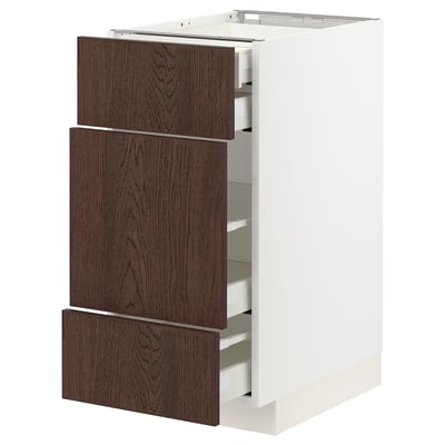METOD / MAXIMERA Base cabinet w 3 fronts/4 drawers, white/Sinarp brown, 40x60x80 cm