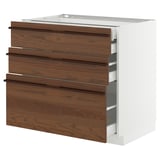METOD / MAXIMERA Base cabinet w 3 fronts/4 drawers, white/Stensta dark brown ash veneer, 90x60x80 cm