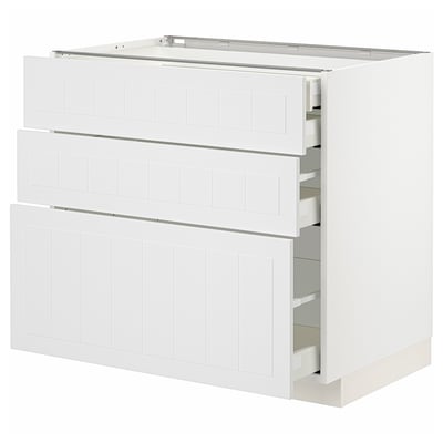 METOD / MAXIMERA Base cabinet w 3 fronts/4 drawers, white/Stensund white, 90x60x80 cm