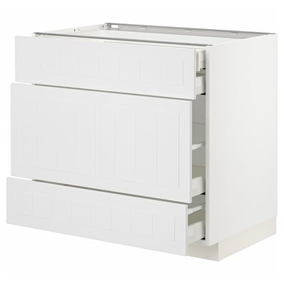 METOD / MAXIMERA Base cabinet w 3 fronts/4 drawers, white/Stensund white, 90x60x80 cm