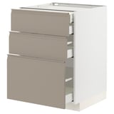 METOD / MAXIMERA Base cabinet w 3 fronts/4 drawers, white/Upplöv matt dark beige, 60x60x80 cm