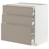 METOD / MAXIMERA Base cabinet w 3 fronts/4 drawers, white/Upplöv matt dark beige, 80x60x80 cm