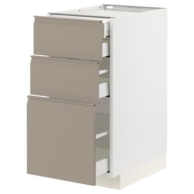 METOD / MAXIMERA Base cabinet w 3 fronts/4 drawers, white/Upplöv matt dark beige, 40x60x80 cm