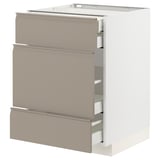 METOD / MAXIMERA Base cabinet w 3 fronts/4 drawers, white/Upplöv matt dark beige, 60x60x80 cm