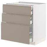 METOD / MAXIMERA Base cabinet w 3 fronts/4 drawers, white/Upplöv matt dark beige, 75x60x80 cm