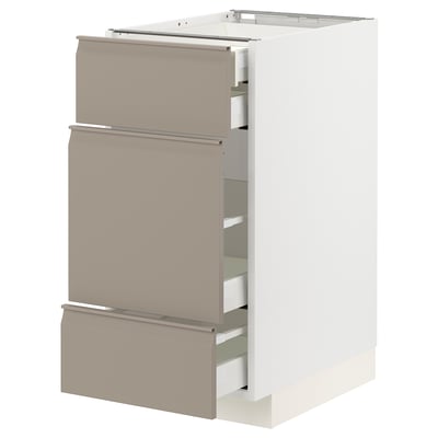 METOD / MAXIMERA Base cabinet w 3 fronts/4 drawers, white/Upplöv matt dark beige, 40x60x80 cm