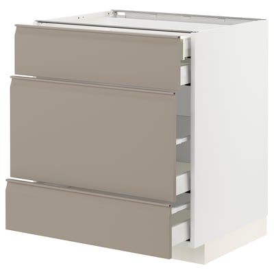 METOD / MAXIMERA Base cabinet w 3 fronts/4 drawers, white/Upplöv matt dark beige, 75x60x80 cm