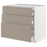 METOD / MAXIMERA Base cabinet w 3 fronts/4 drawers, white/Upplöv matt dark beige, 90x60x80 cm